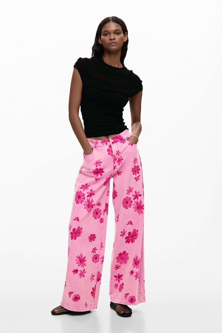 Pantalon large à imprimé floral