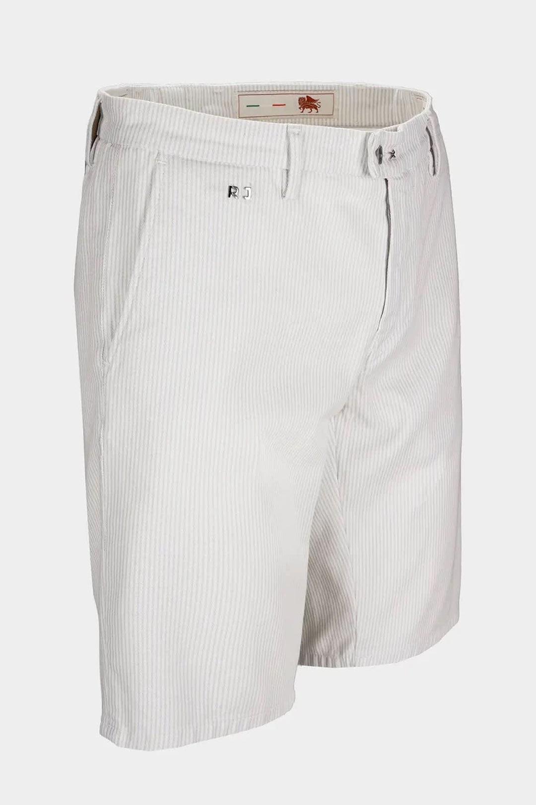 Vue de côté short rayé texturé Tramarossa pour homme gris avec boutons visibles - Valérie Simon