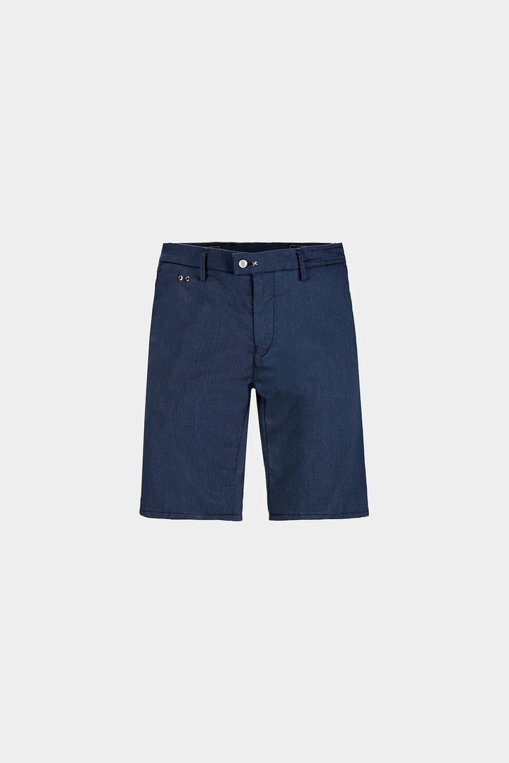 Vue de côté short effet denim extensible Tramarossa pour homme bleu avec ourlet roulé - Valérie Simon
