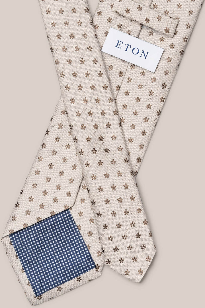 Beige floral pattern linen and silk tie