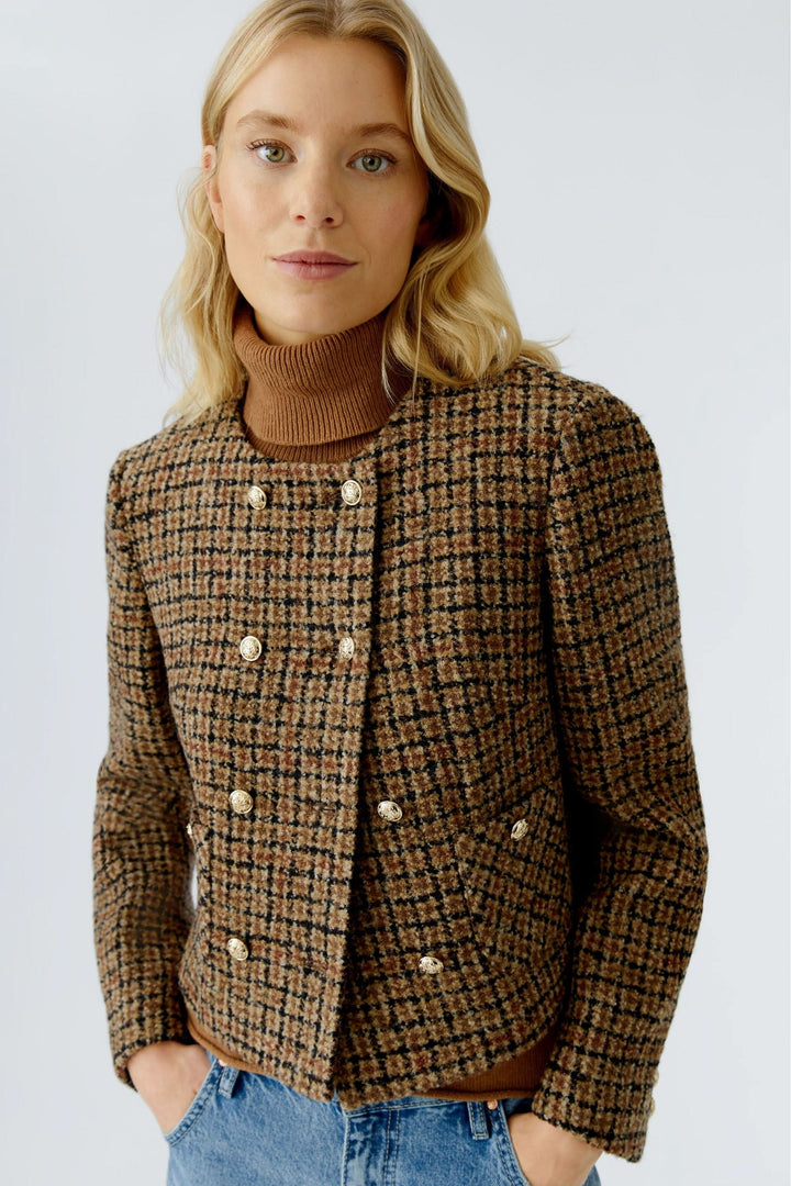Short plaid jacket with gold buttons