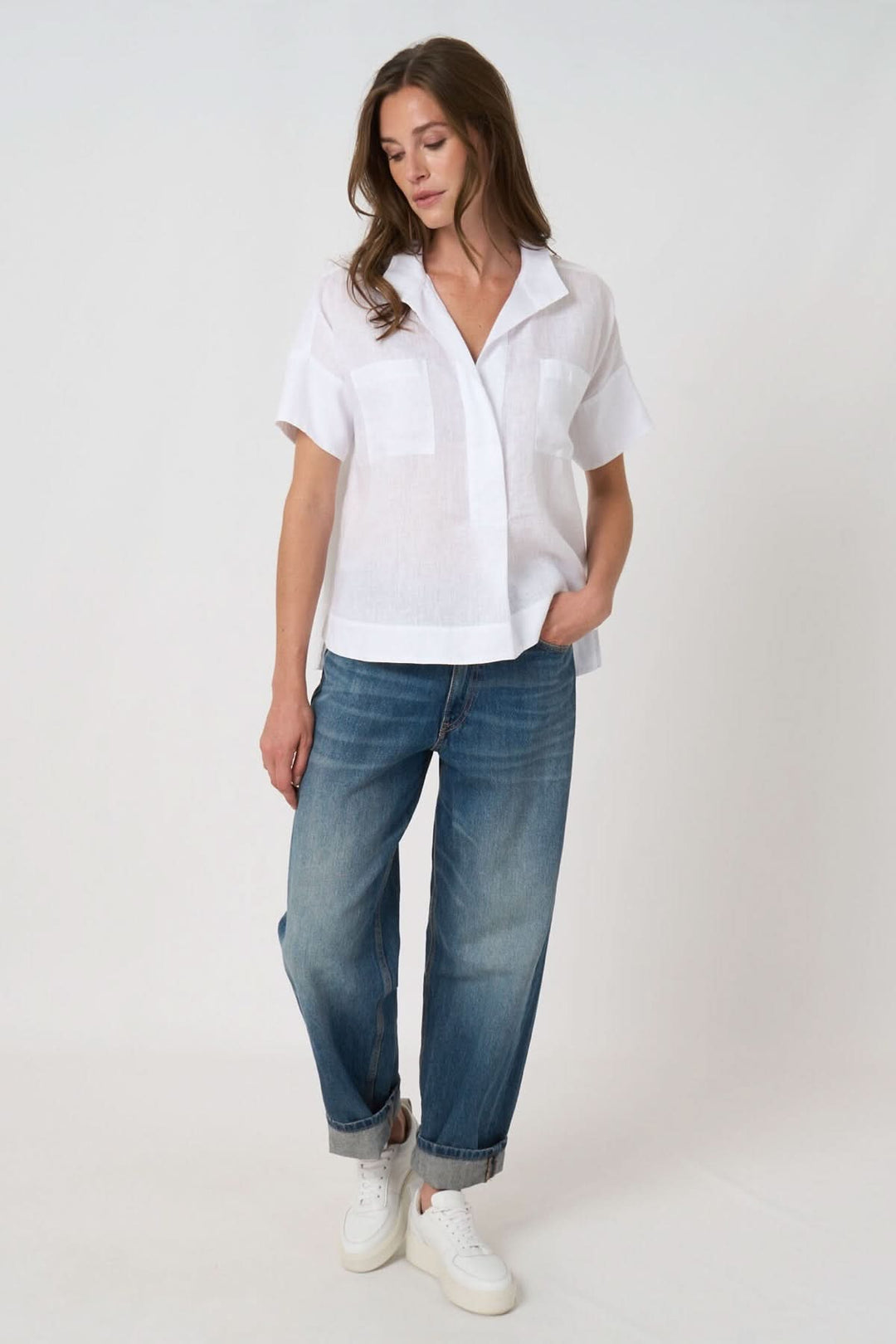 Embroidered bat-print linen blouse