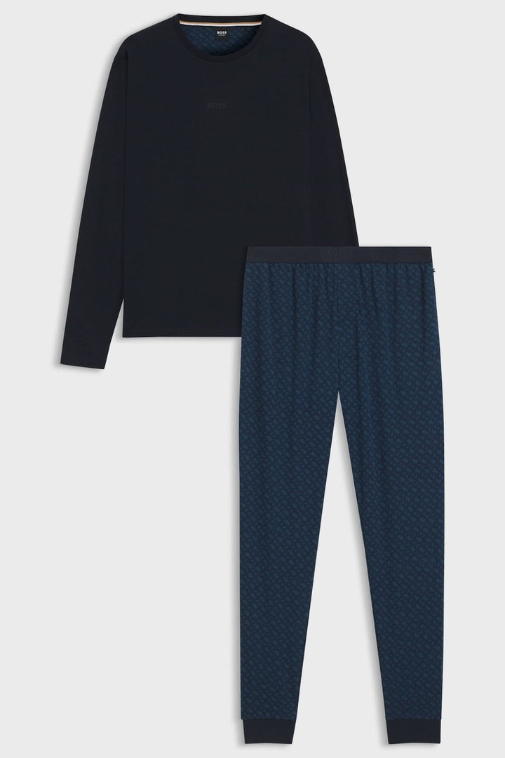 Ensemble pyjama en coton avec logo BOSS, coupe régulière, deux pièces, idéal pour la détente et la nuit, élégant et confortable.