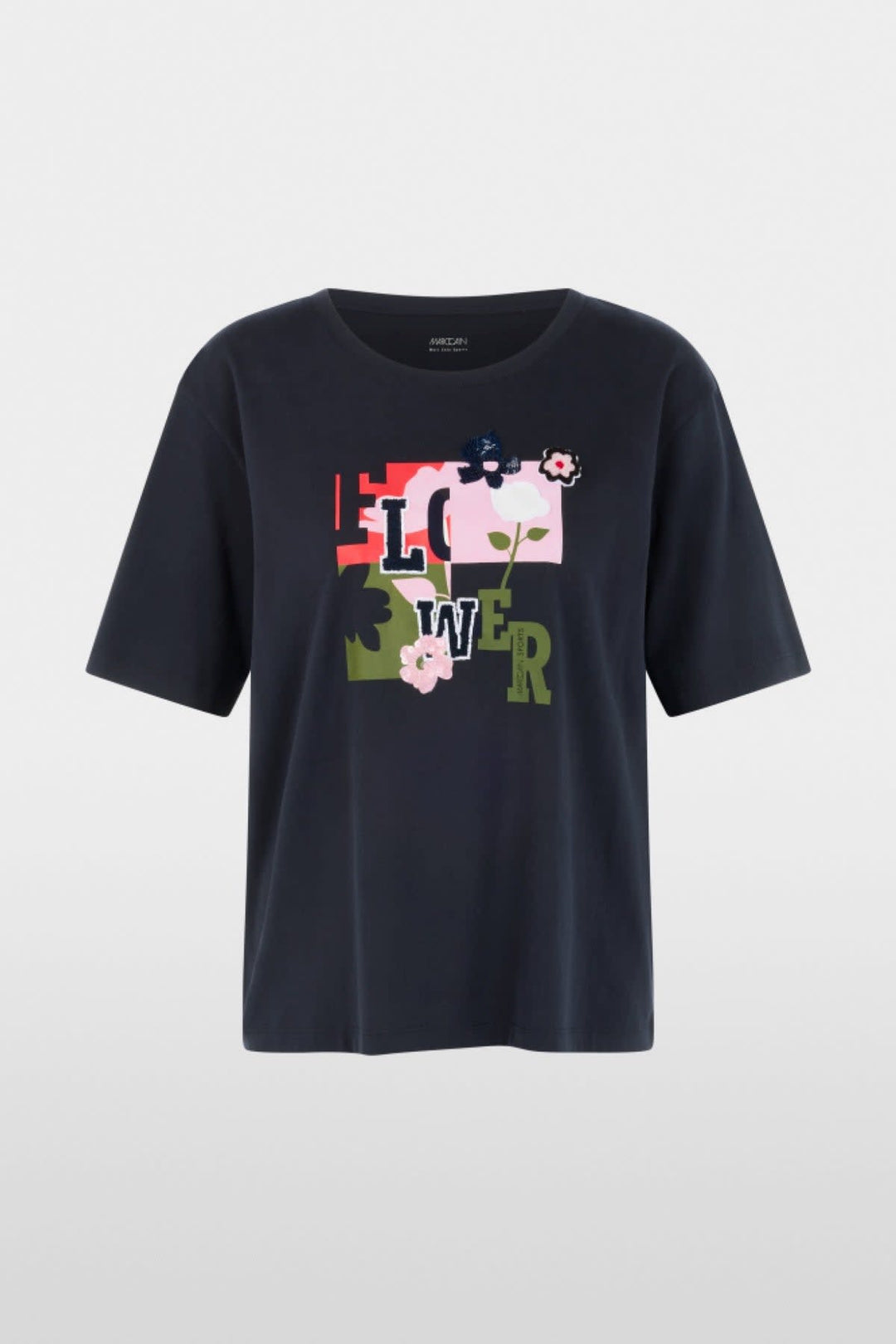 T-shirt à imprimé floral et détails en paillettes vue de face pour femme Marc Cain