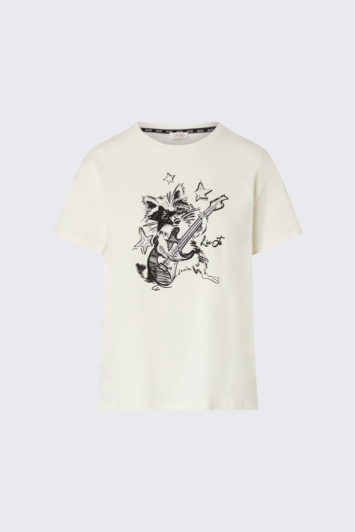 T-shirt à imprimé raton laveur vue de face pour femme liujo