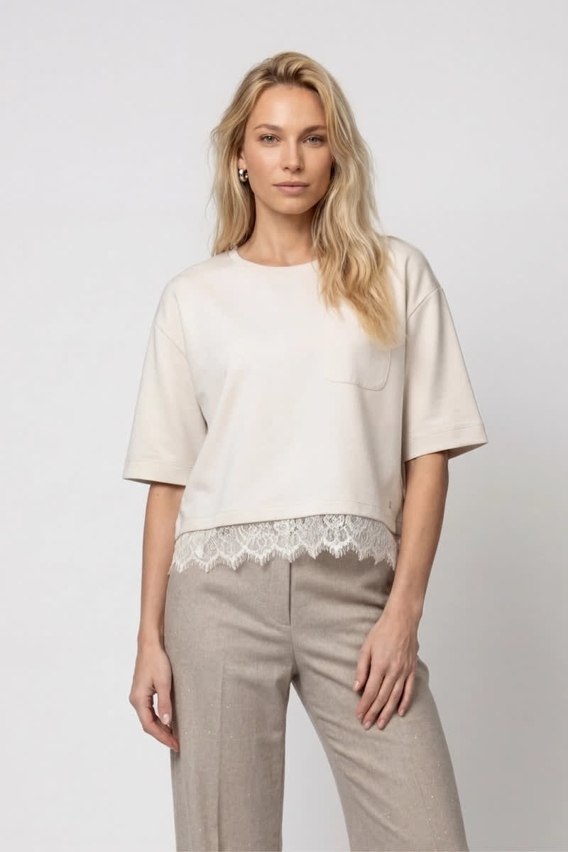 T-shirt ample avec détail en dentelle pour femme Monari