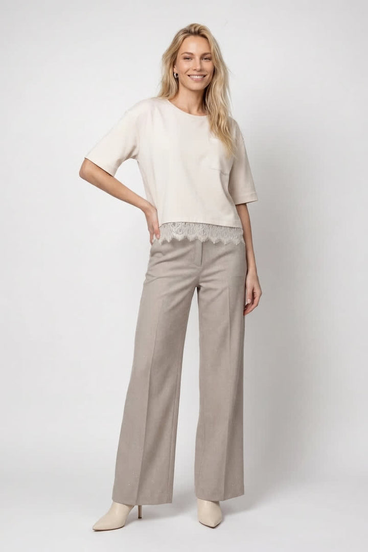 T-shirt ample avec détail en dentelle pour femme Monari