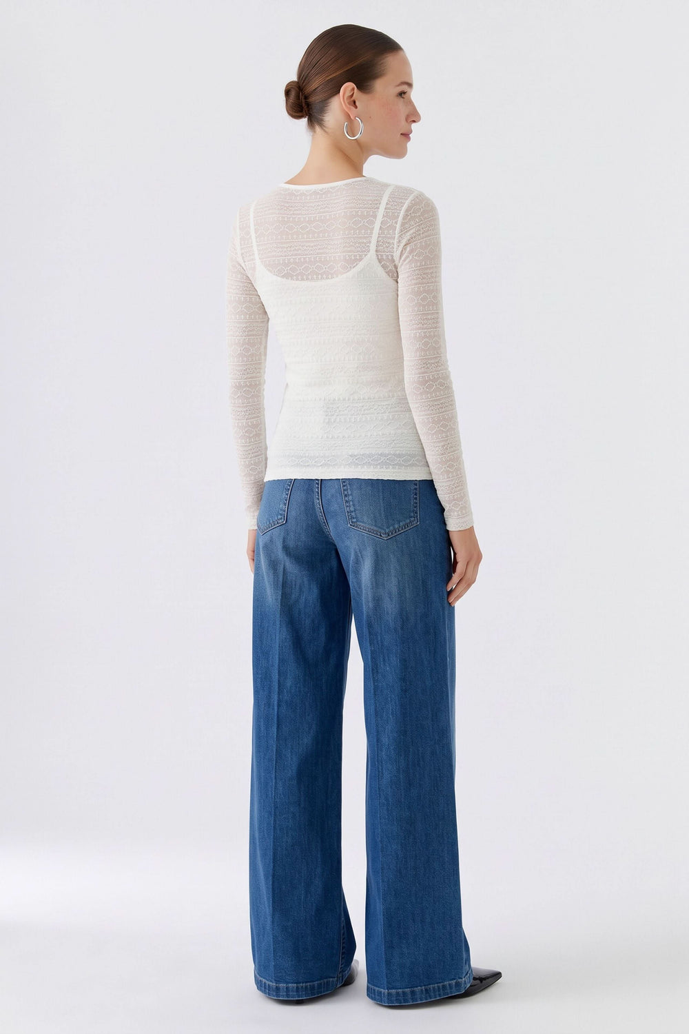 Women's Oui long-sleeve lace T-shirt, front view