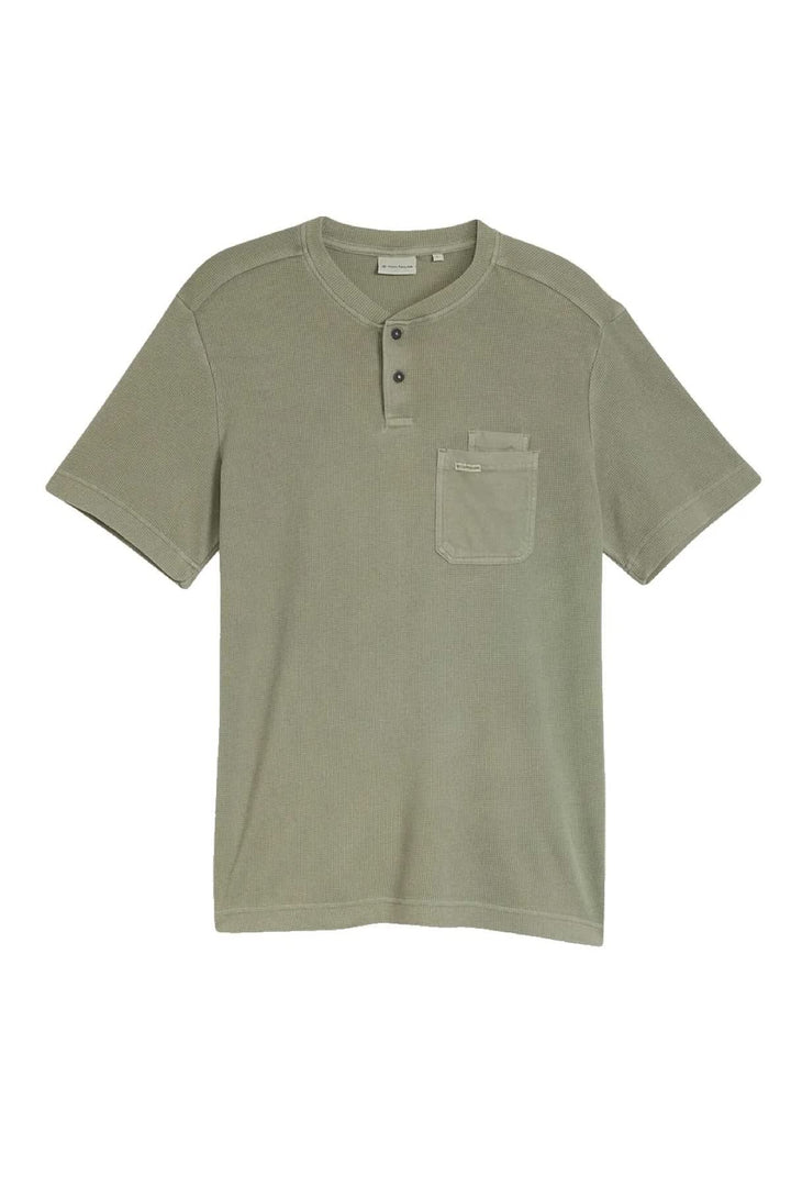 Vue de face T-shirt gaufré à col henley Tom Tailor pour homme gris avec boutons - Valérie Simon