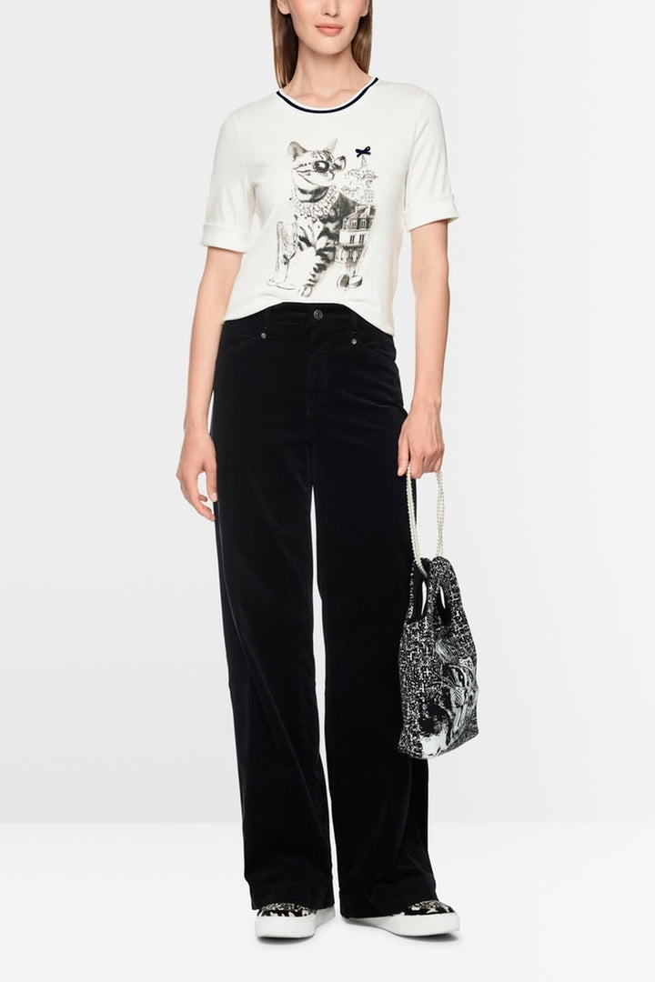 T-shirt imprimé chat avec détails bijoux vue de face pour femme Marc Cain