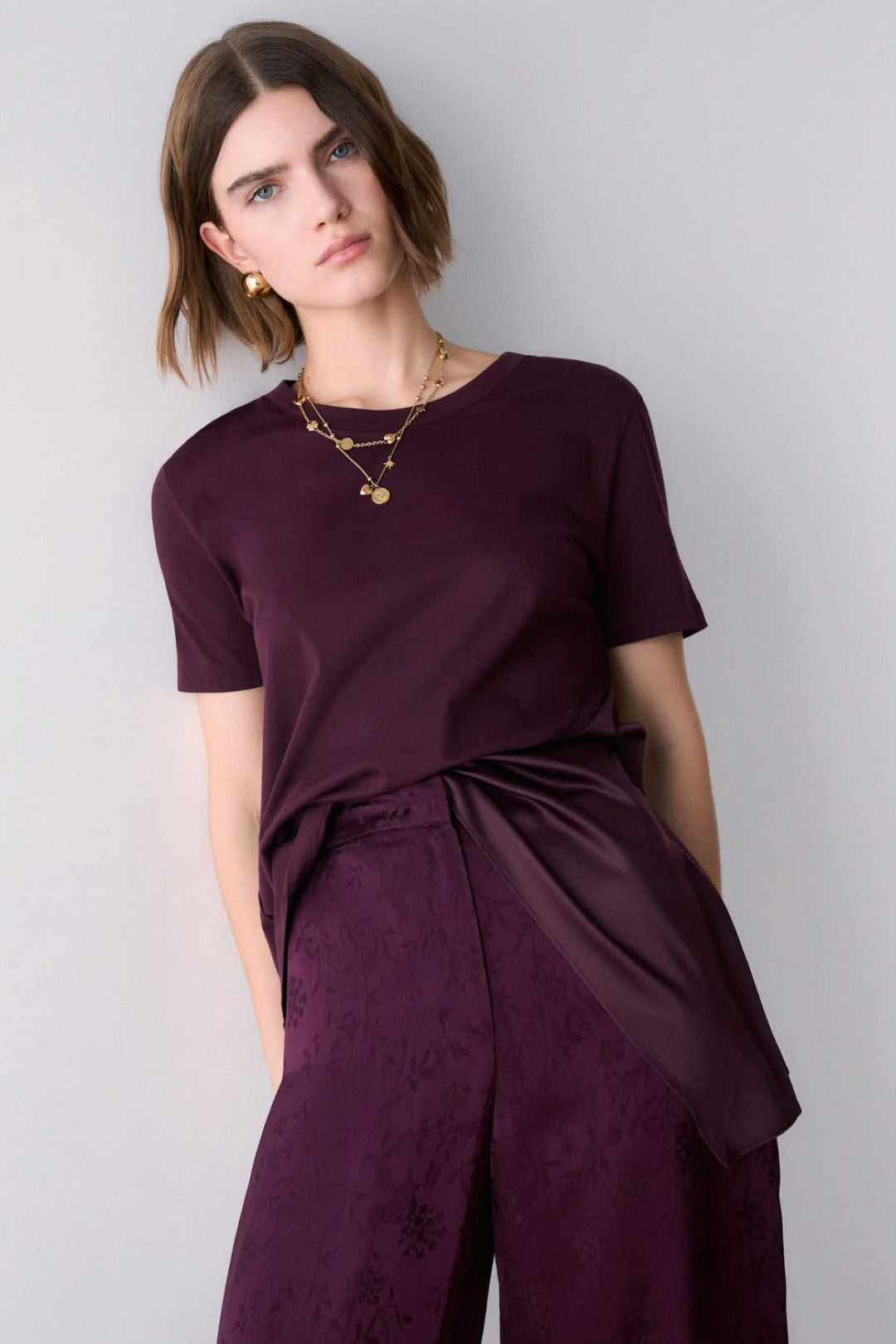 Long t-shirt with satin insert for women liujo