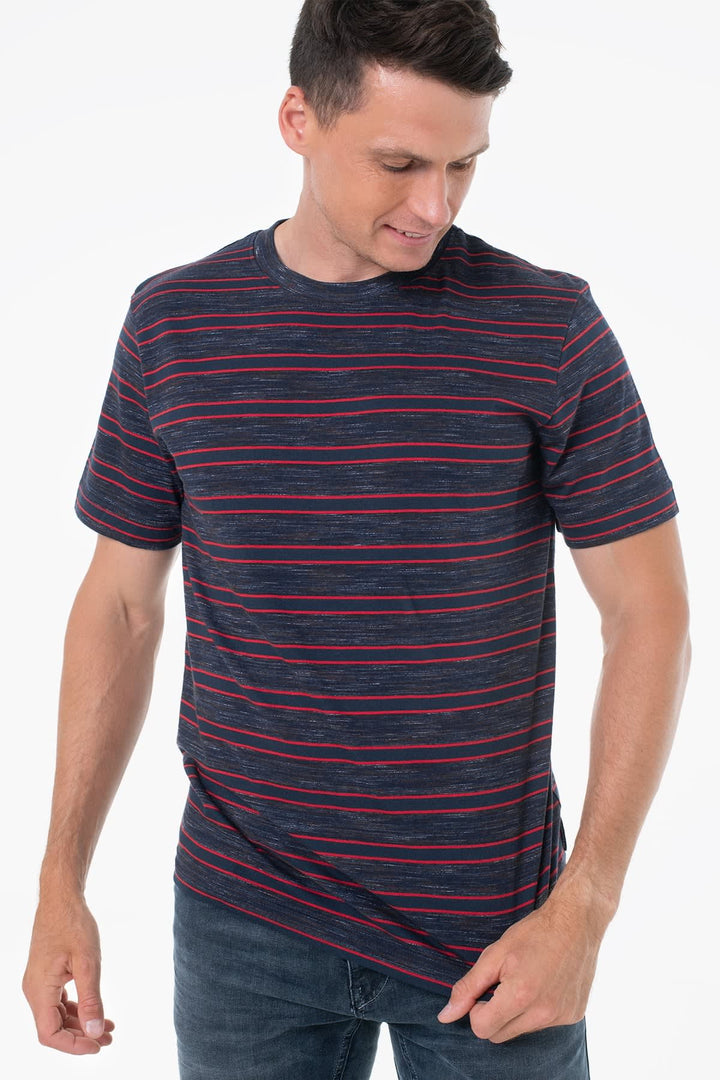 Vue de face T-shirt rayé bleu et blanc Tom Tailor pour homme - Valérie Simon