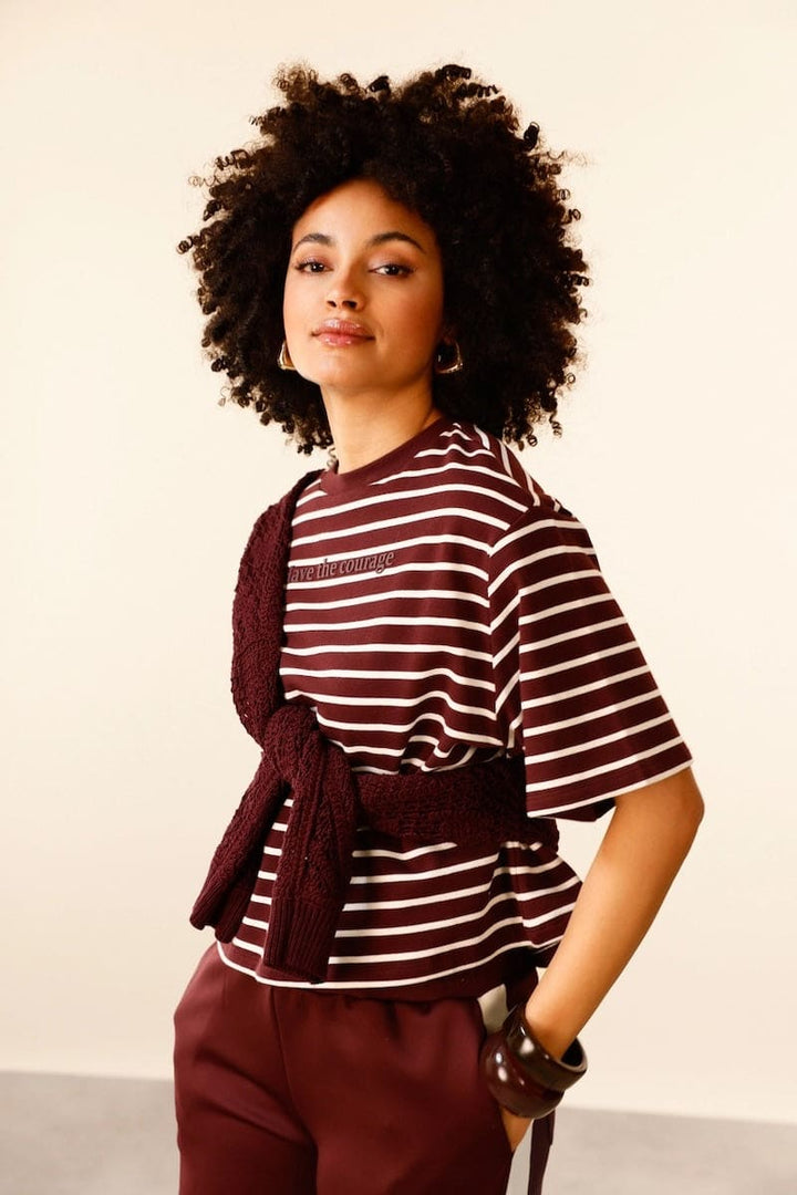 T-shirt rayé à manches courtes vue de face pour femme Monari