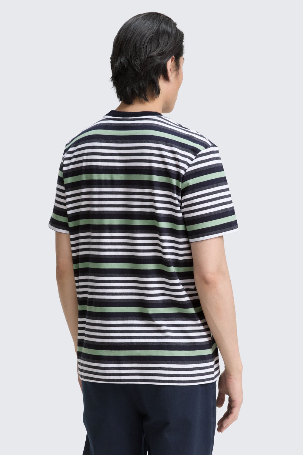 Front view of the modern gray and white striped Tom Tailor men's T-shirt - Valérie Simon