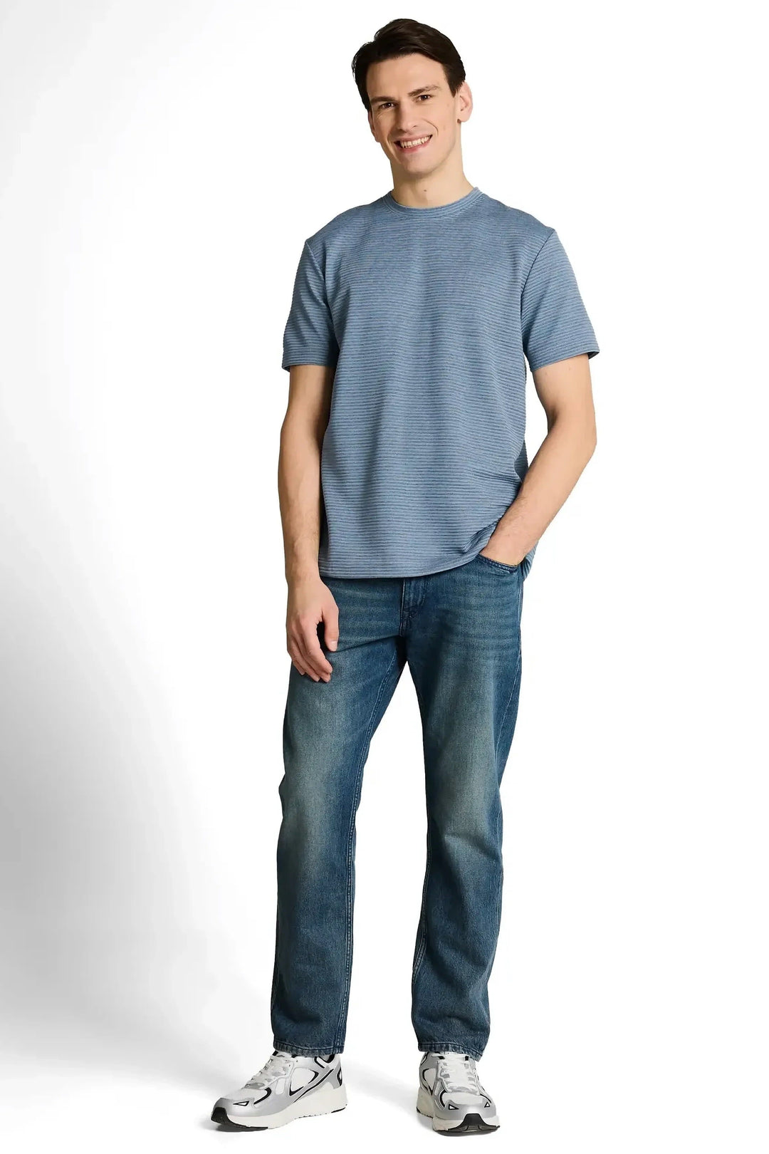 Vue de face T-shirt texturé Tom Tailor homme gris clair - Valérie Simon