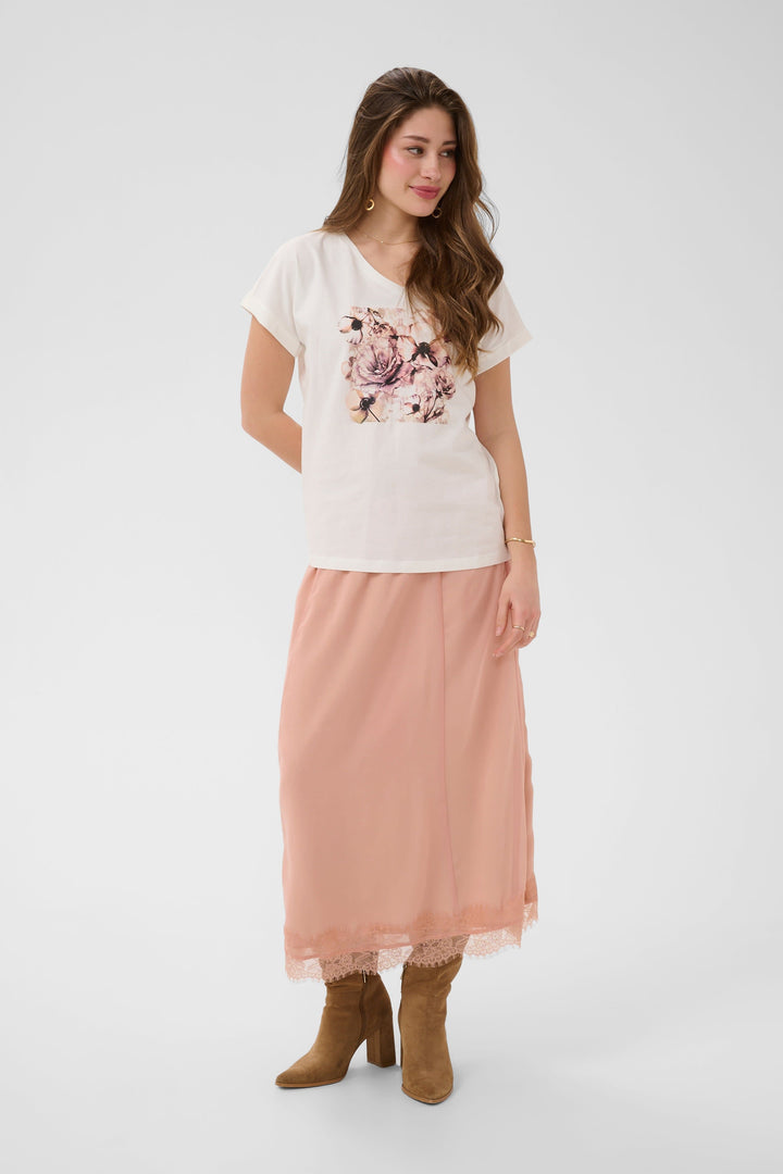 Vue de face T-shirt floral Cream pour femme multicolore avec détails imprimés - Valérie Simon