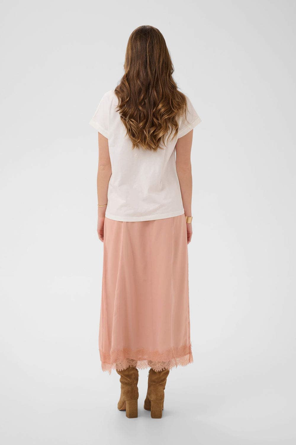 Vue de côté T-shirt imprimé floral Cream pour femme blanc avec détails floraux - Valérie Simon
