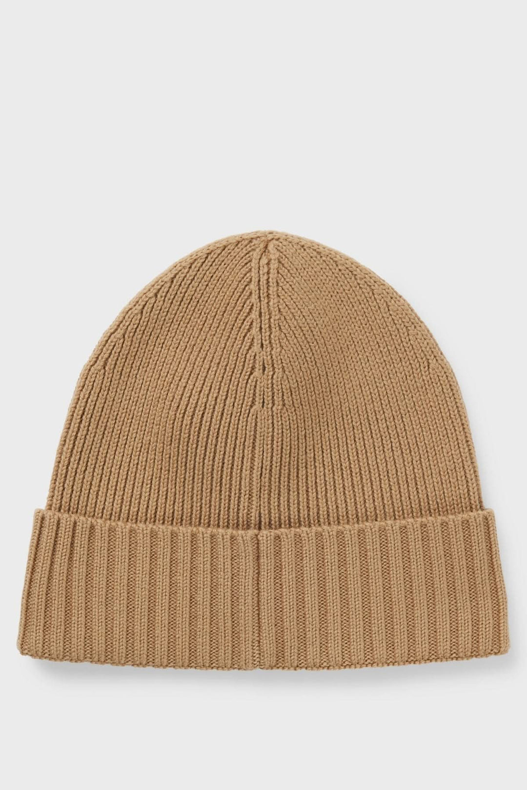 Tuque en laine vierge à maille épaisse BOSS, couleur beige, idéale pour chaleur et style en hiver avec logo discret.