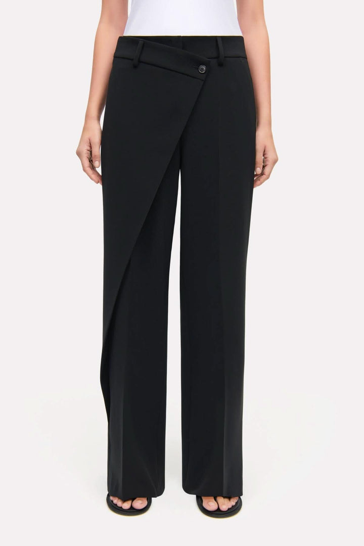 Pantalon Anais avec coupe wrap, jambe large et taille structurée, idéal pour le bureau ou le quotidien.