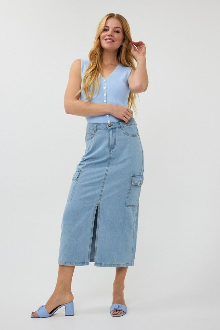 Denim cargo skirt