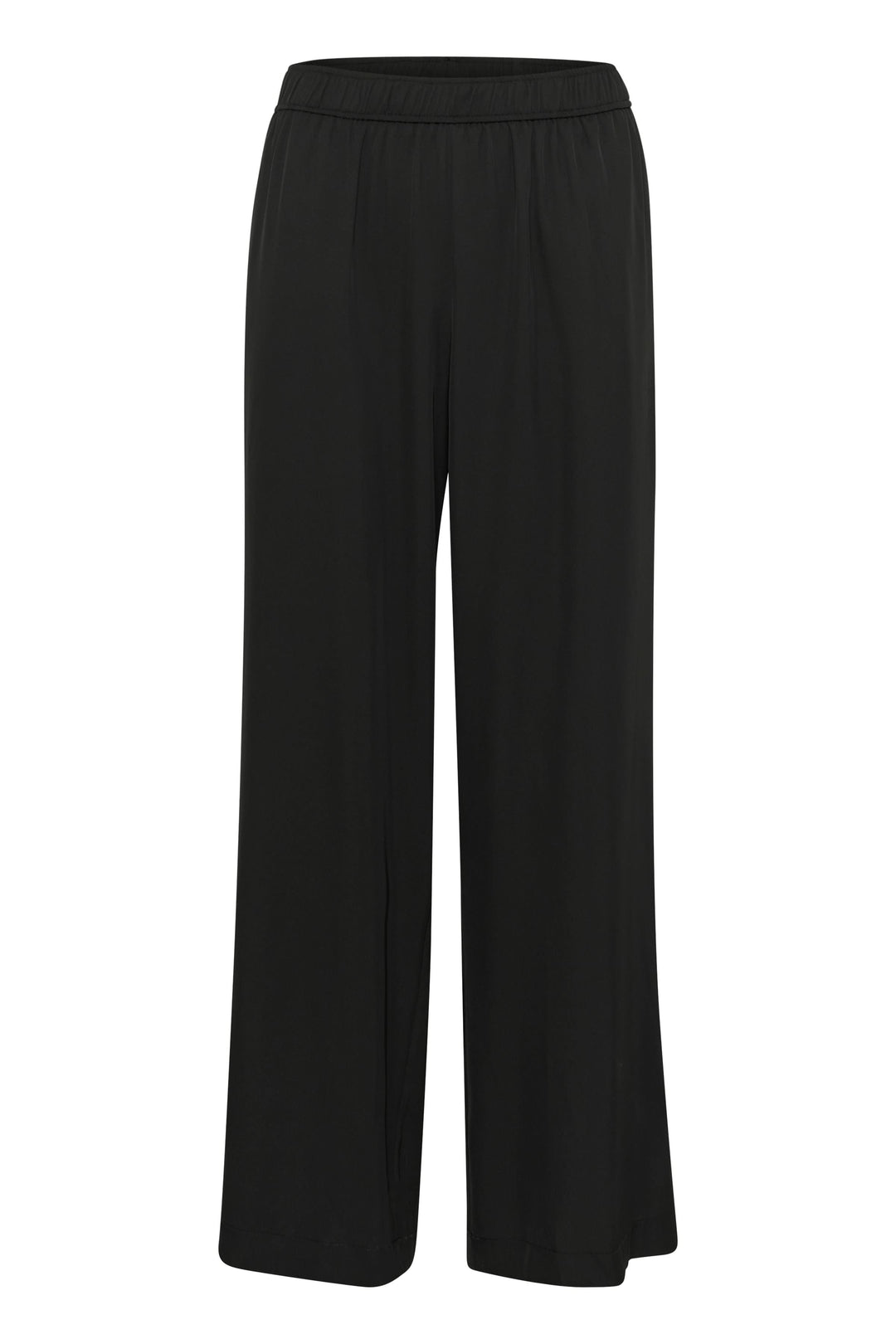 Pantalon Tessa noir fluide à jambe large, taille élastique pour un confort optimal, style décontracté.