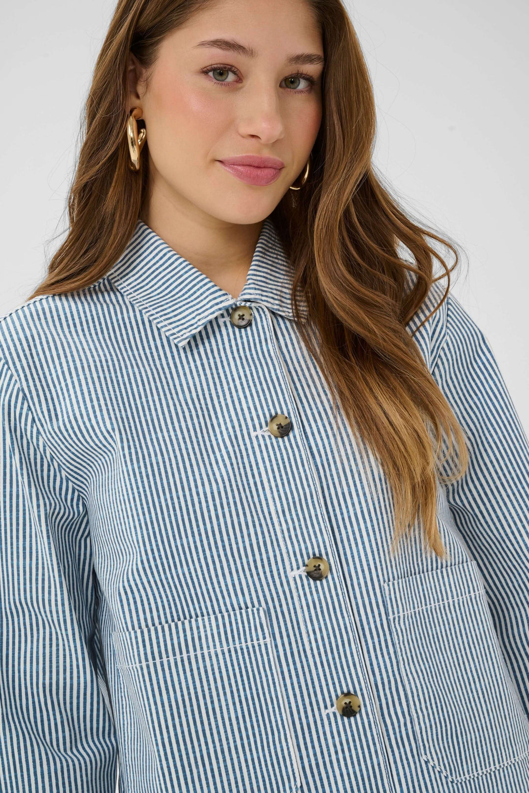 Lightweight striped button-down jacket