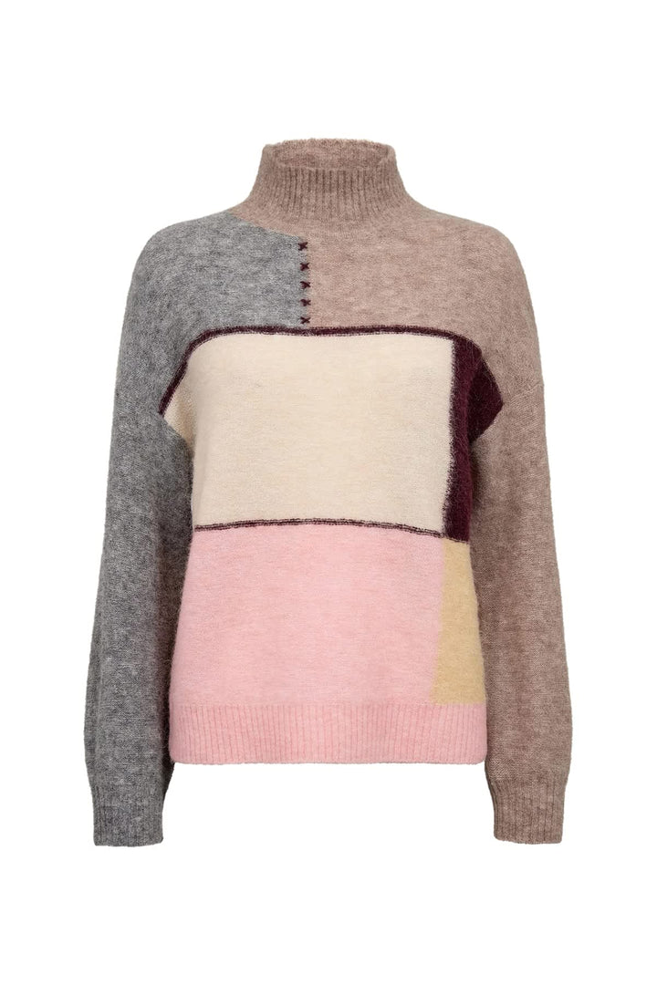 Tricot à col montant à blocs de couleurs vue de face pour femme Numph