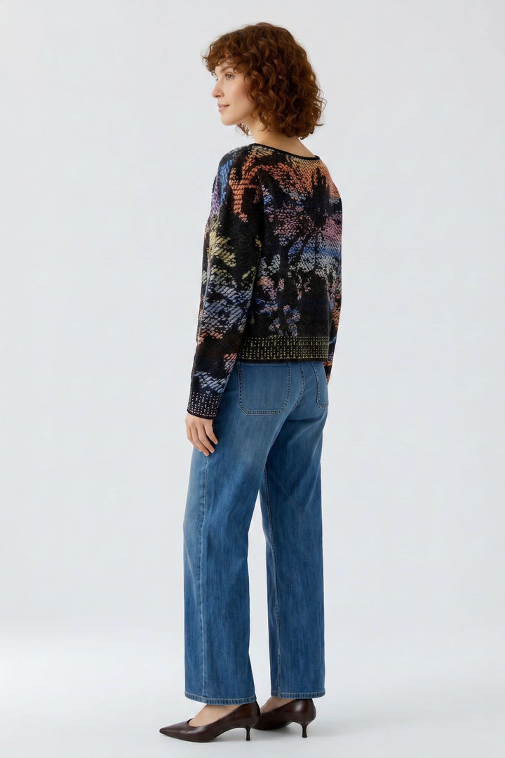 Vue de front tricot multicolore à motif abstrait pour femme Oui - Valérie Simon