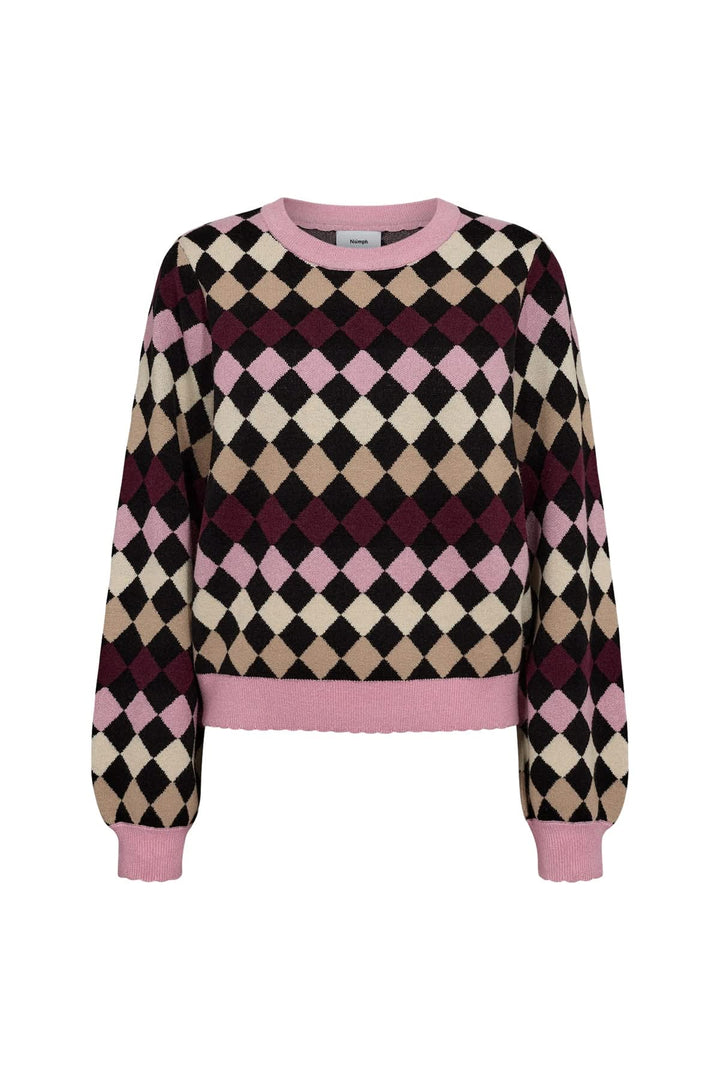 Tricot à motif losanges vue de face pour femme Numph