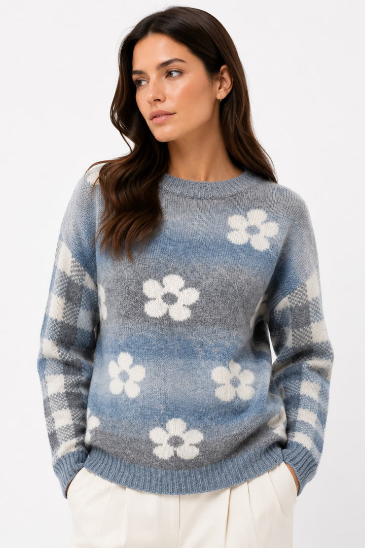 Tricot à motifs floraux et carreaux pour femme Coco y Club
