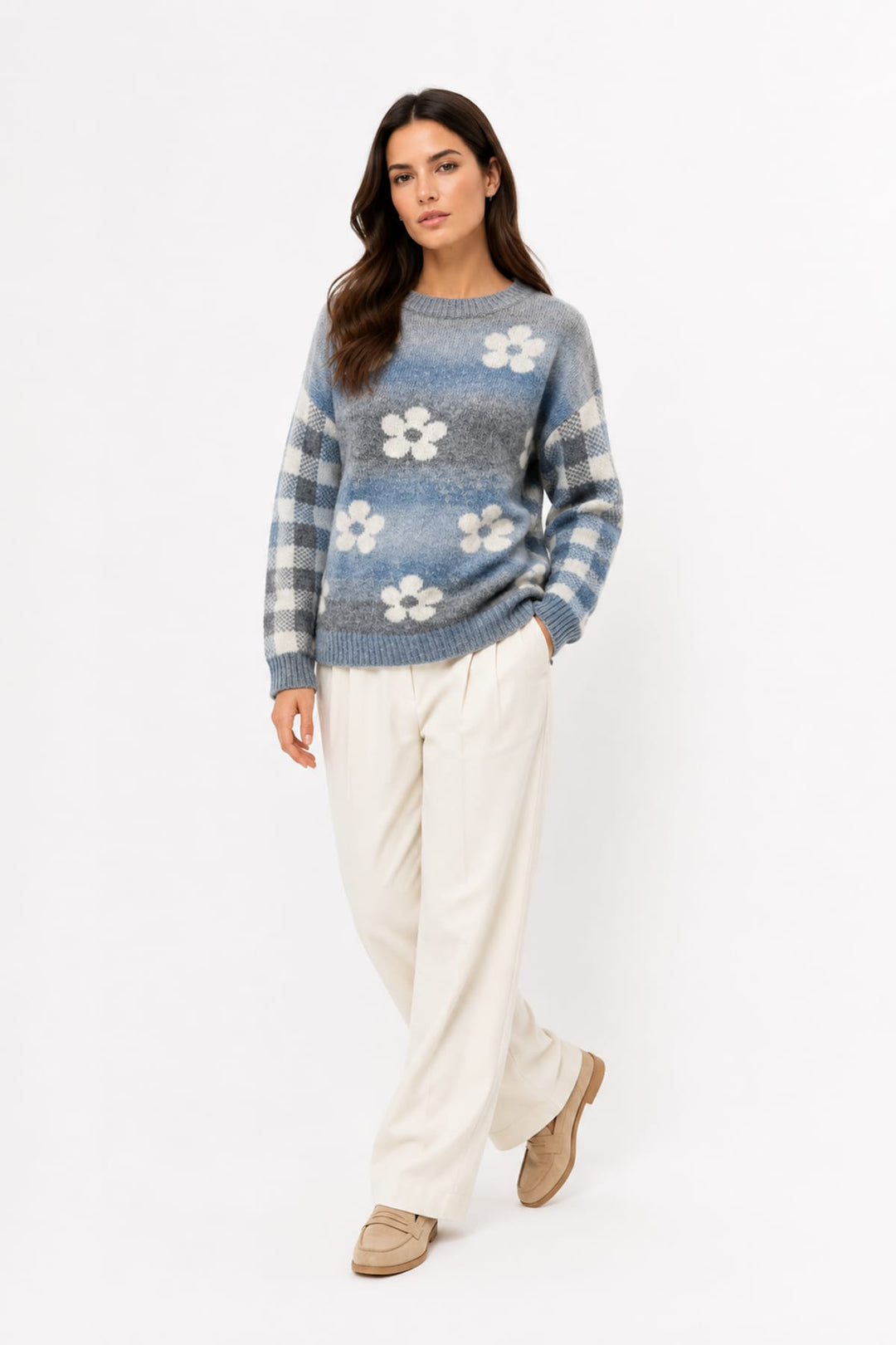 Tricot à motifs floraux et carreaux pour femme Coco y Club