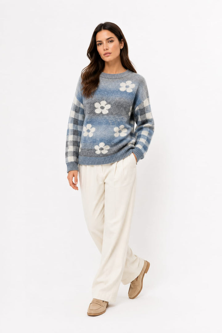 Tricot à motifs floraux et carreaux pour femme Coco y Club