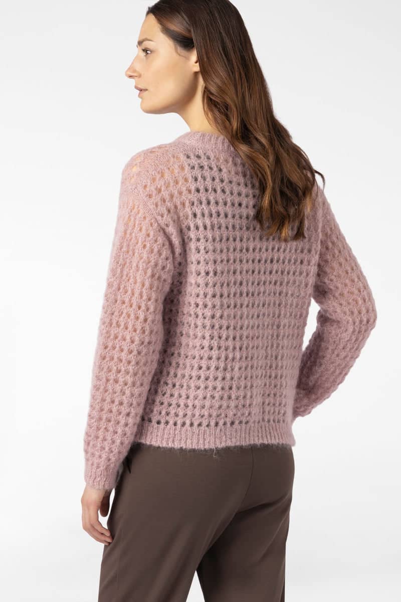 sarah pacini women's open-knit crew-neck sweater