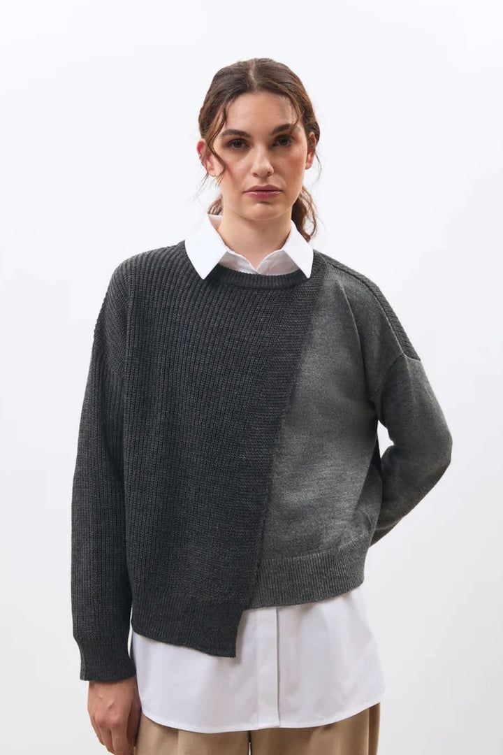 Marlon two-tone knit with contrasting textures front view for women Humility