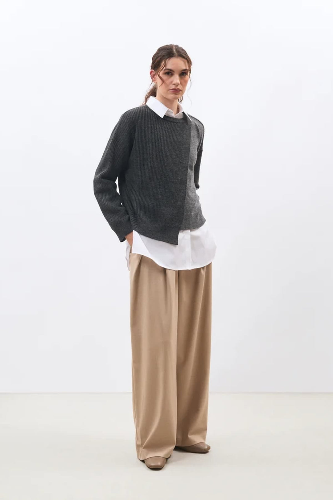 Marlon two-tone knit with contrasting textures front view for women Humility