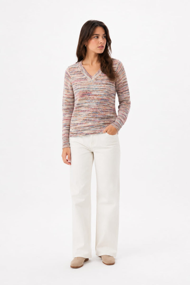 Tricot chiné à col en V vue de face pour femme Coco y Club