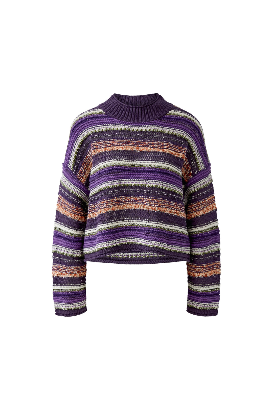 Tricot texturé à rayures multicolores vue de face pour femme Oui