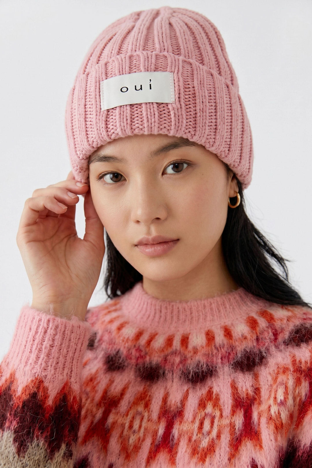 Tuque en tricot côtelé à revers pour femme Oui