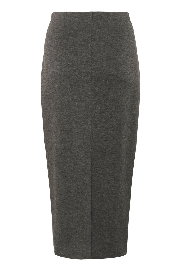 Jupe Aida midi élégante en jersey extensible, coupe droite et fente discrète au dos, parfaite pour un style raffiné.