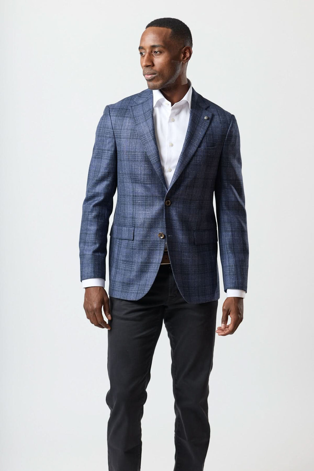 Textured two-button plaid jacket