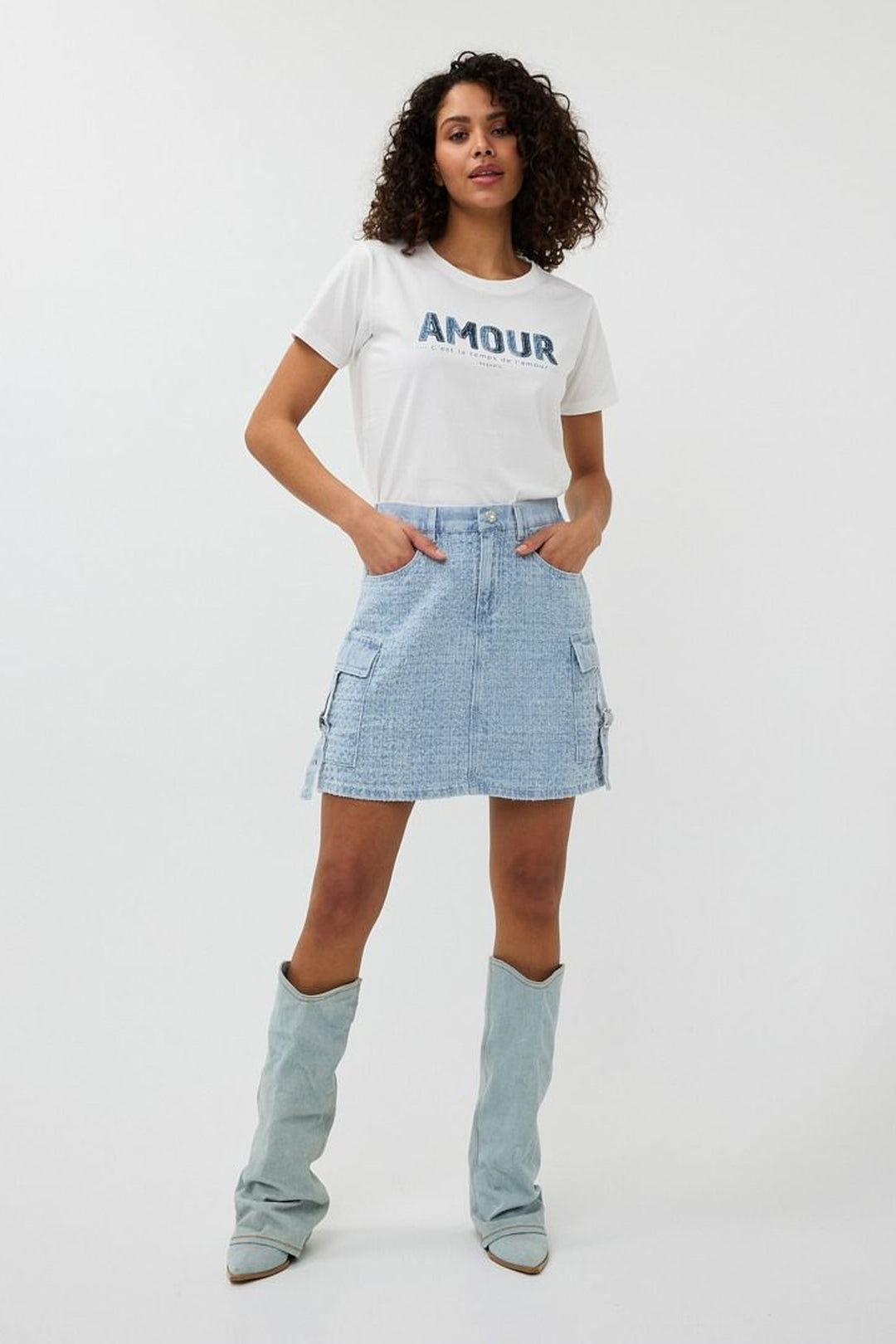 Textured denim skirt