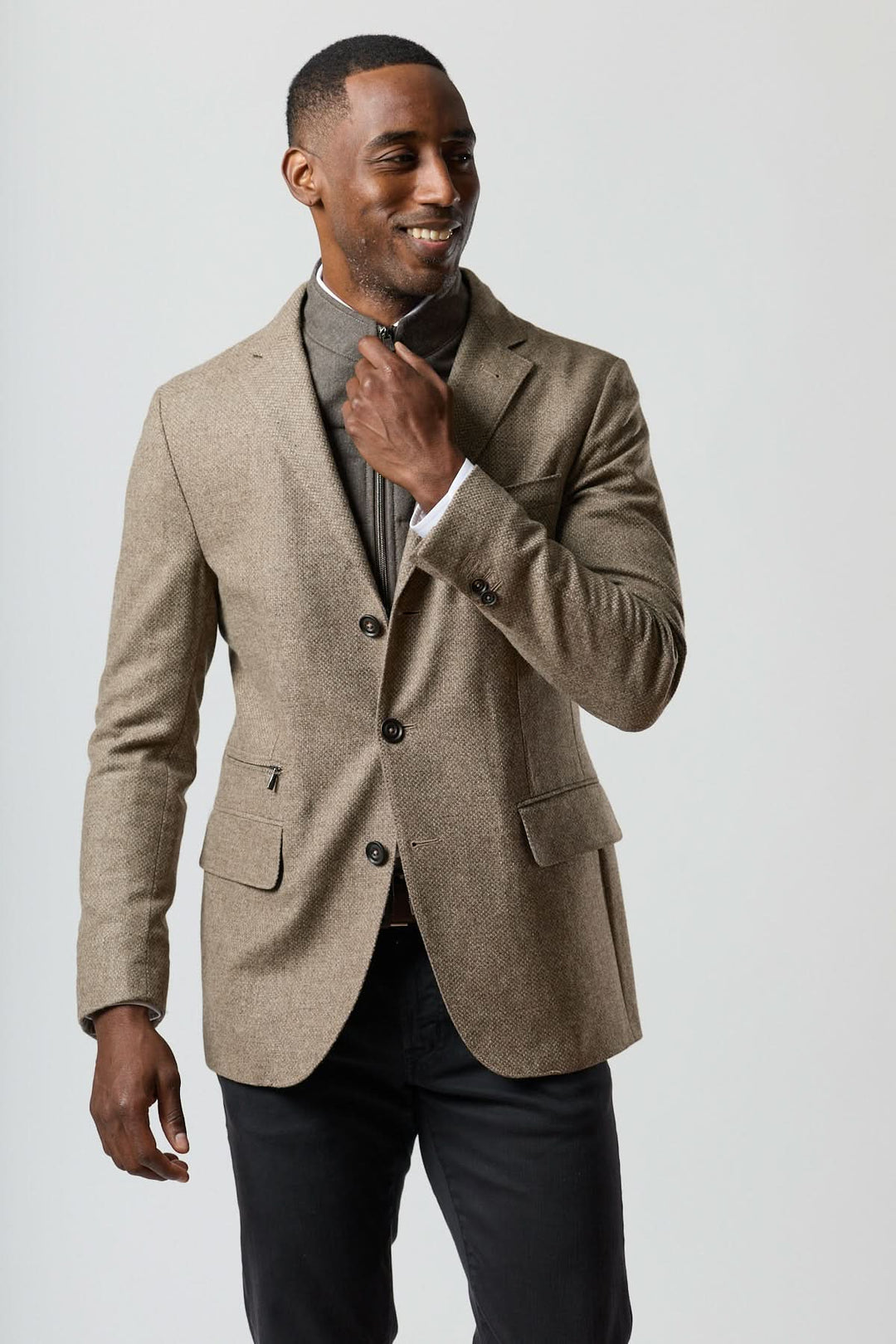 Textured wool blazer with integrated detachable collar