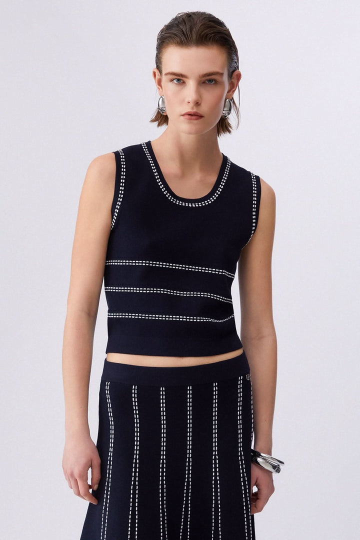 Camisole en maille sans manches à motif rayé