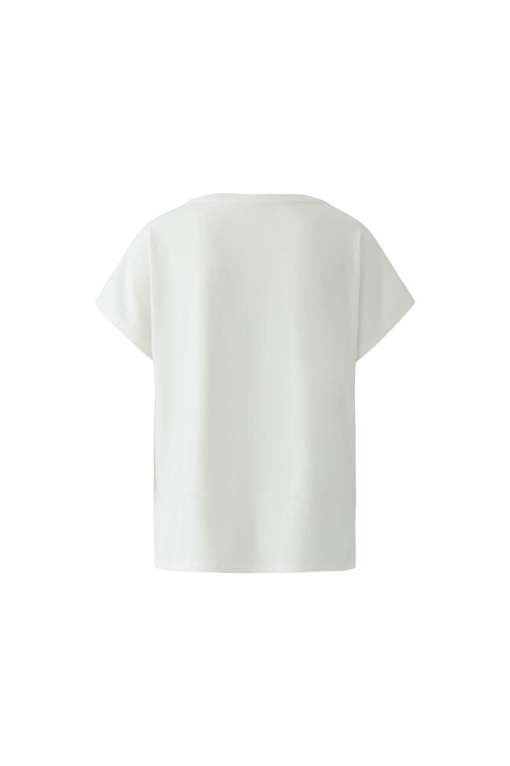 T-shirt imprimé à manches courtes fluide blanc, matière douce, imprimé graphique, look décontracté, confort optimal.
