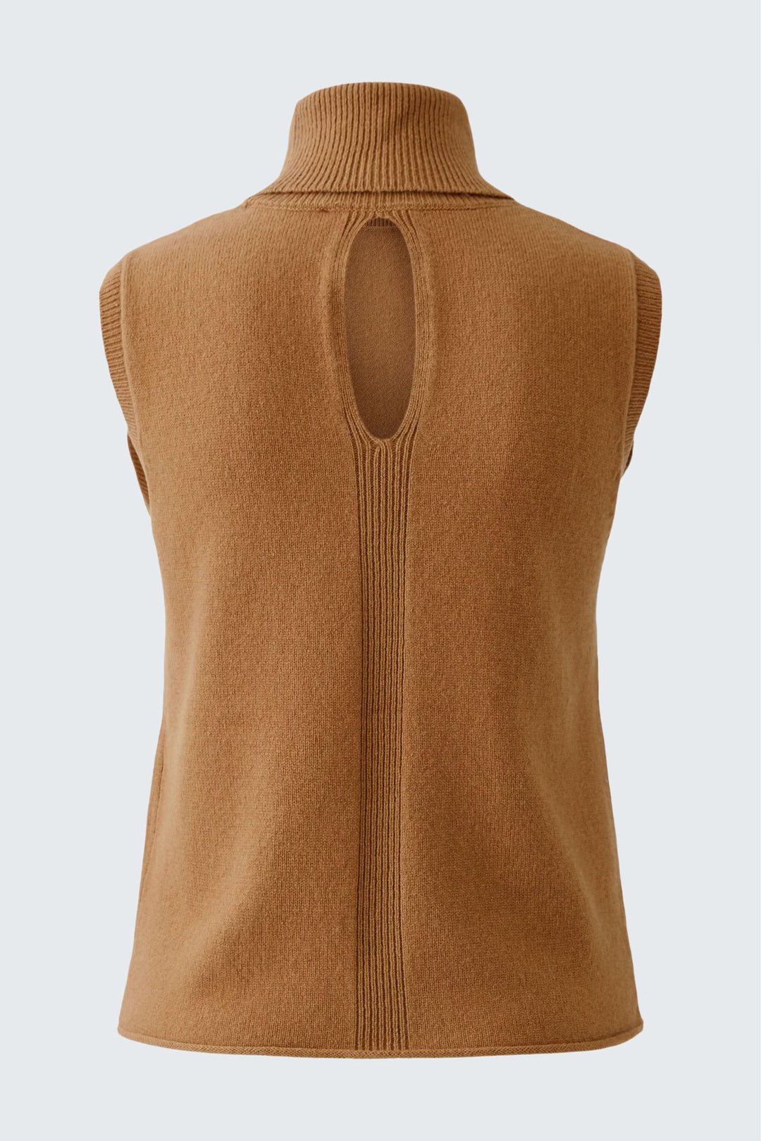 Sleeveless turtleneck sweater with openwork back