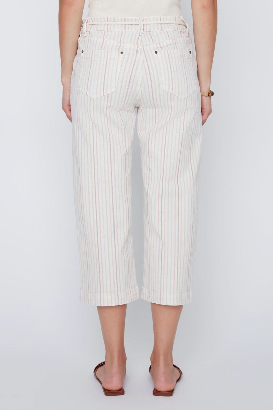 Striped capri pants with a drawstring