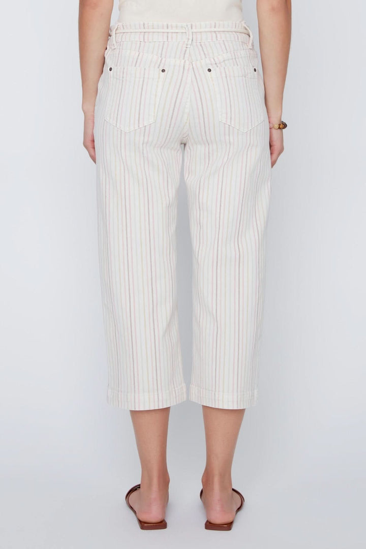 Striped capri pants with a drawstring