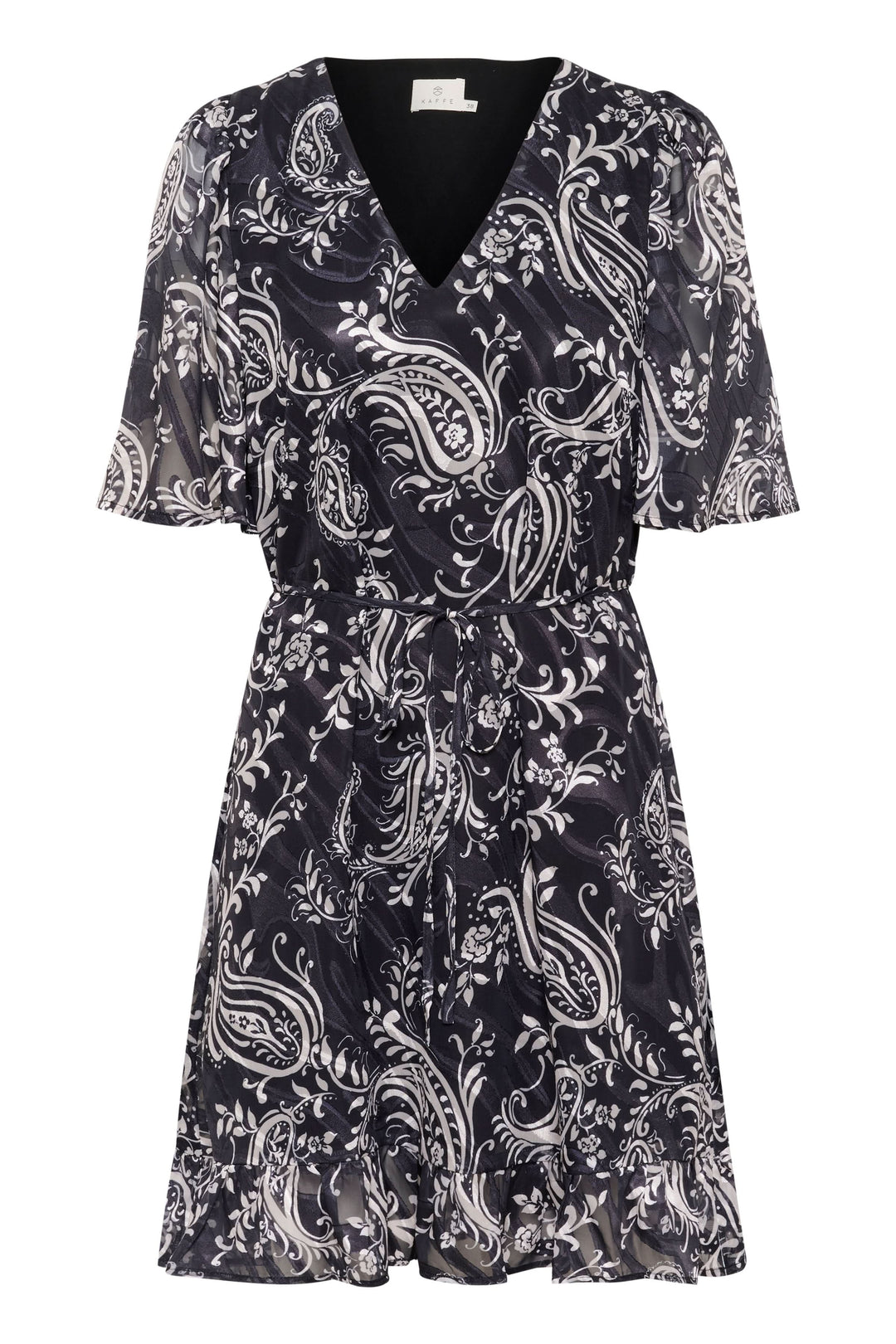 Robe courte à imprimé cachemire, décolleté en V et manches papillon, parfaite pour l'été.