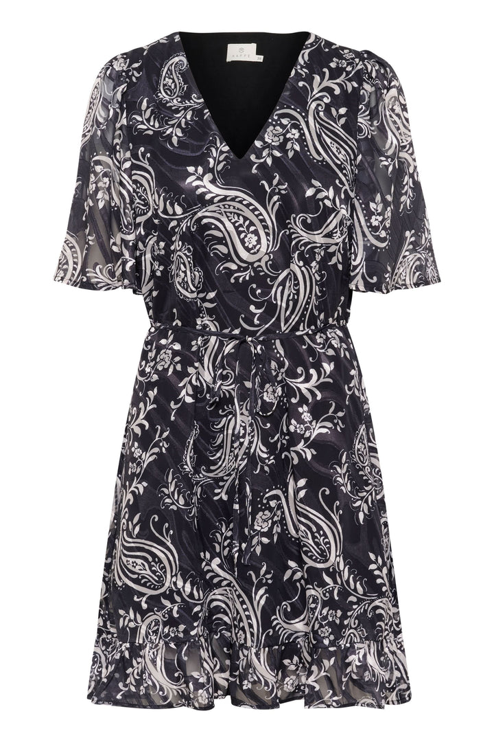 Robe courte à imprimé cachemire, décolleté en V et manches papillon, parfaite pour l'été.