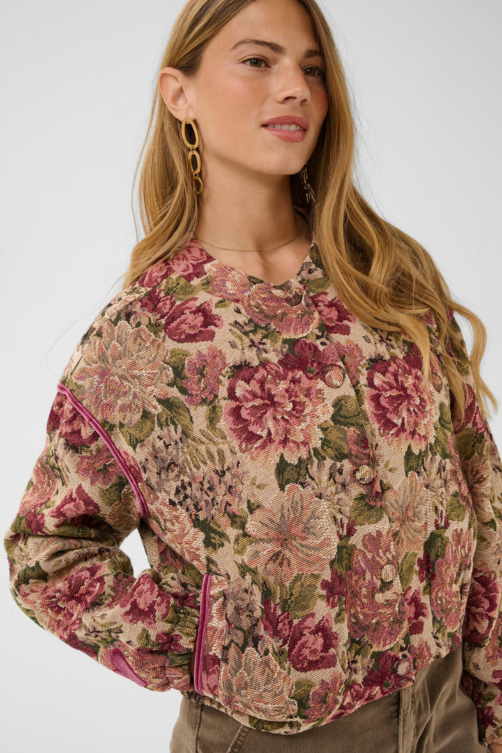 Veste courte à motif floral pour femme Cream